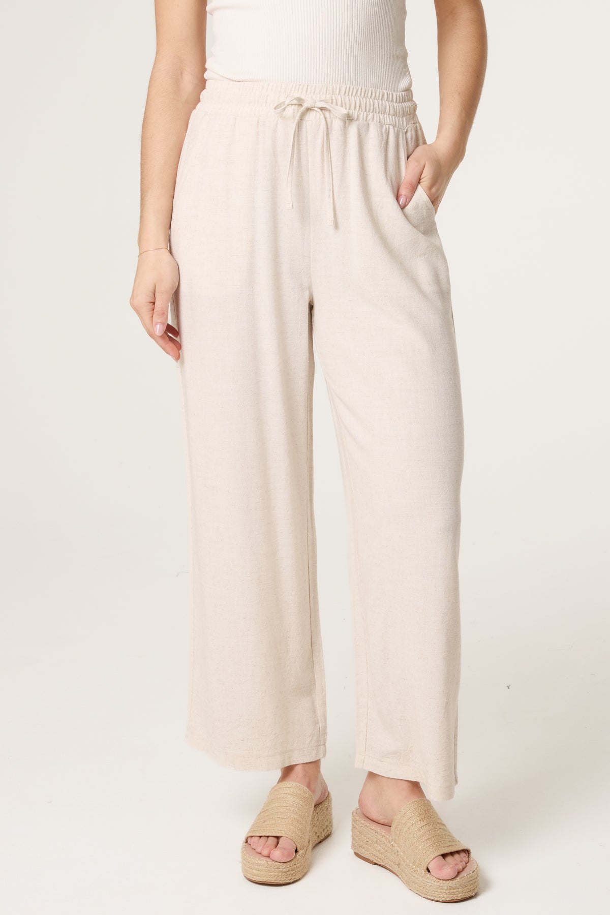 Linen-Look Drawstring Trousers