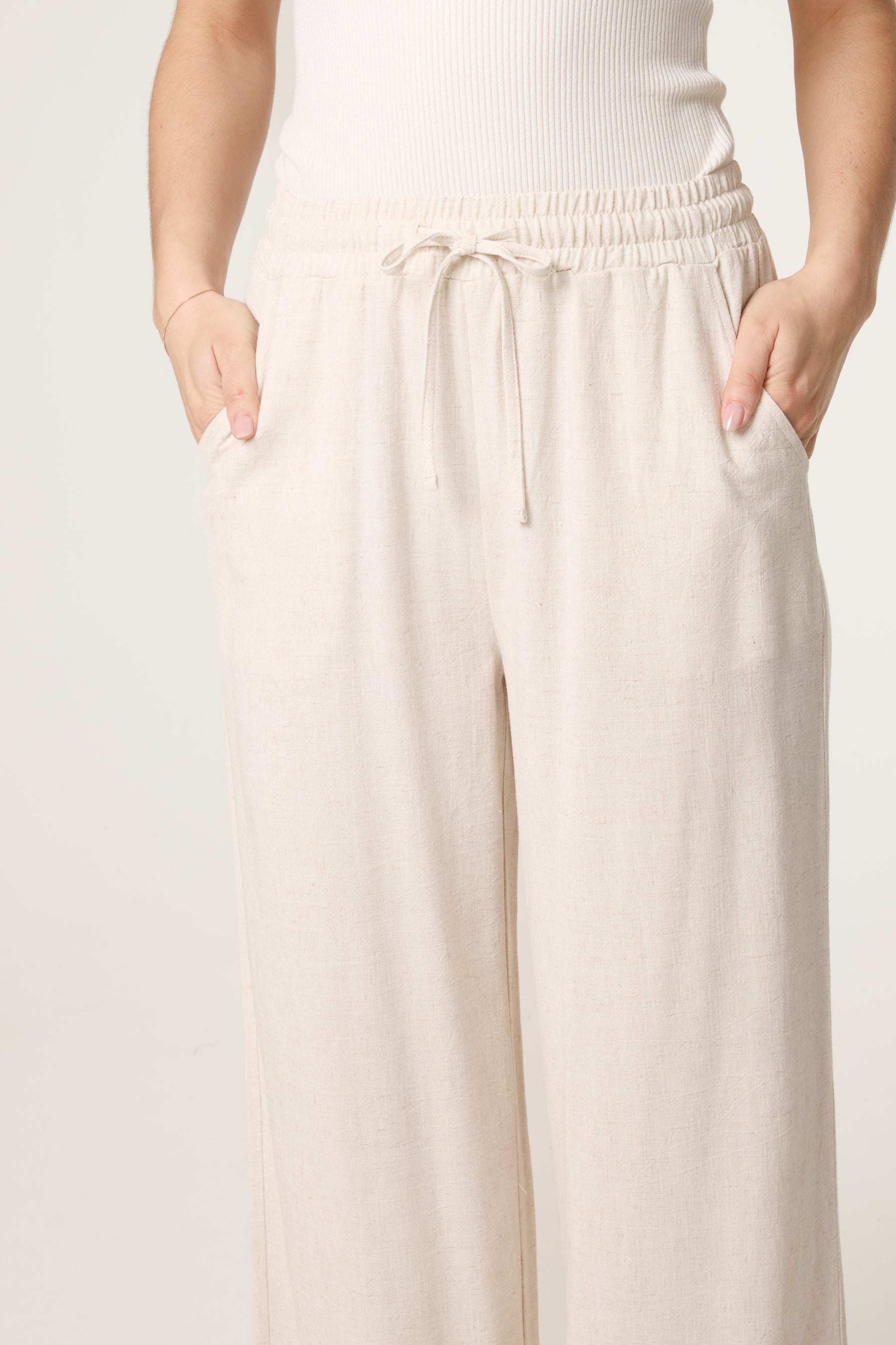Linen-Look Drawstring Trousers