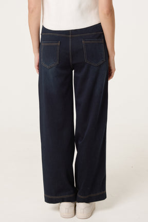 Elastic Waist Wide Leg String Jeans