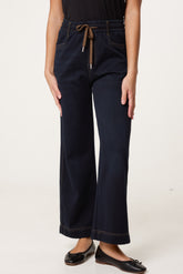 String Elastic Waist Wide Leg Jeans