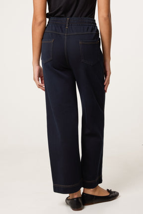 String Elastic Waist Wide Leg Jeans