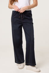 Seam Detail Elastic Waist Jeans