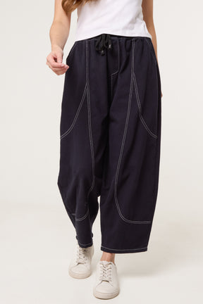 Top Stitch Barrel Leg Trousers