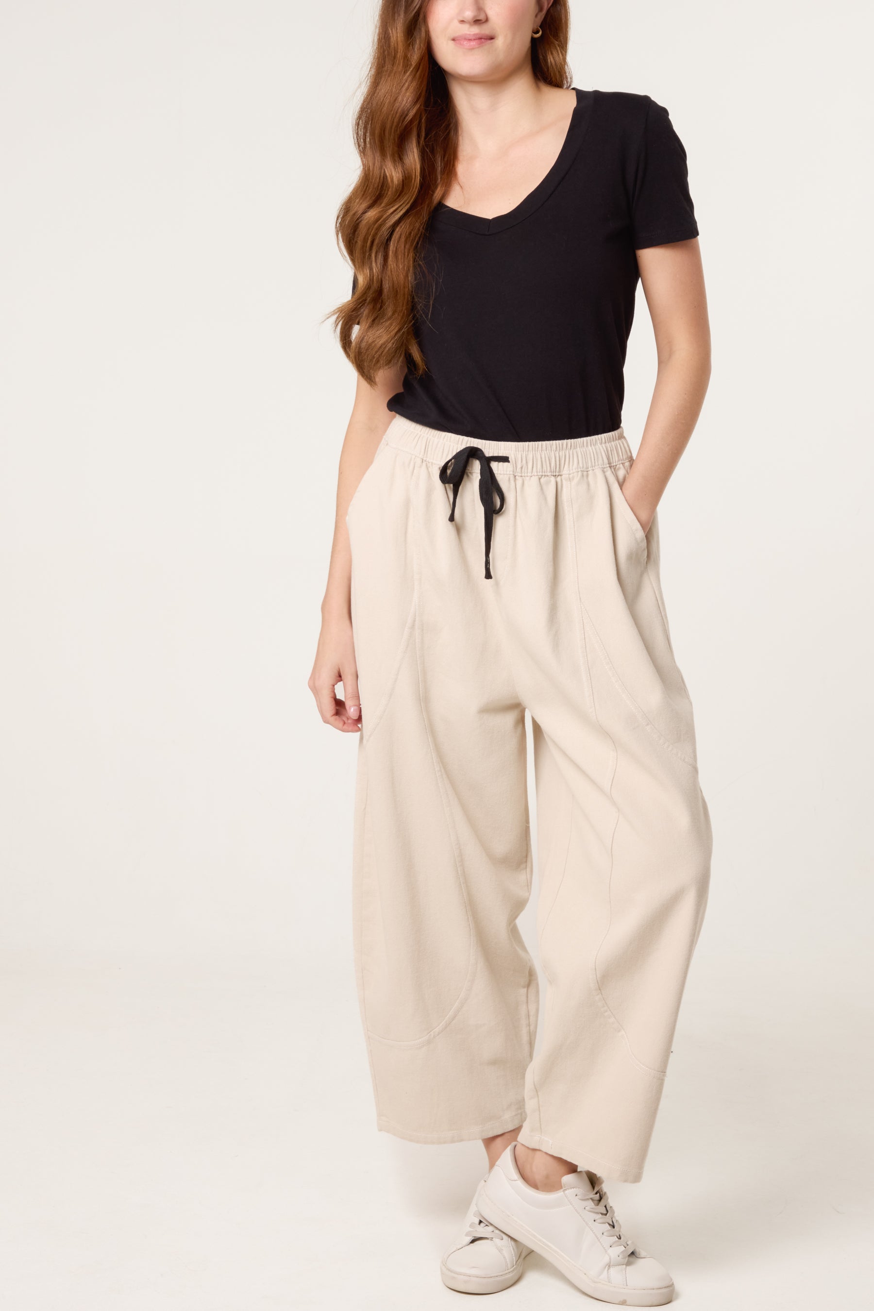 Top Stitch Barrel Leg Trousers
