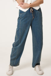 Seam Detail Wide Leg String Jeans