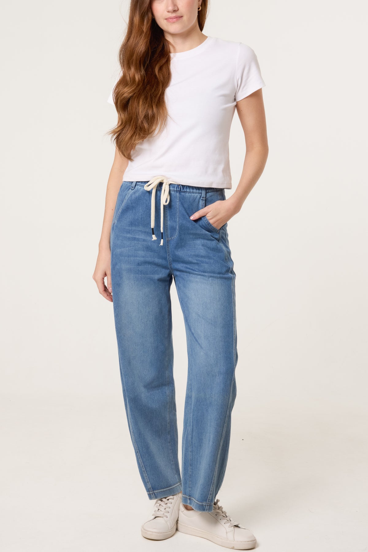 Elastic Waist String Tie Jeans