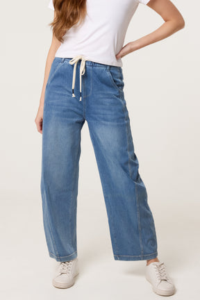 Elastic Waist Seam Detail Jeans