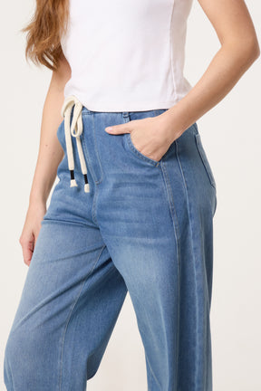 Elastic Waist Seam Detail Jeans