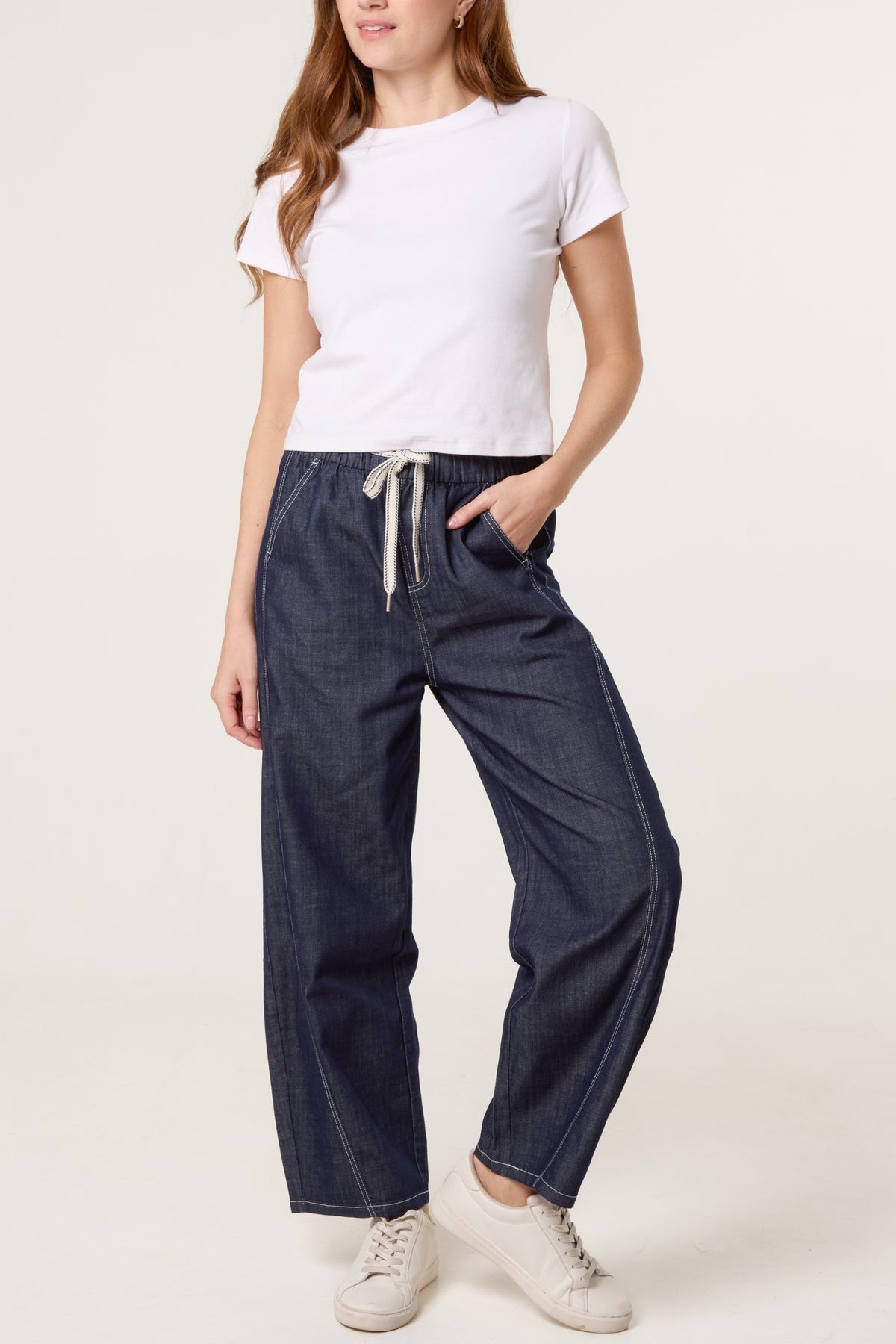Elastic Waist Seam Detail Jeans