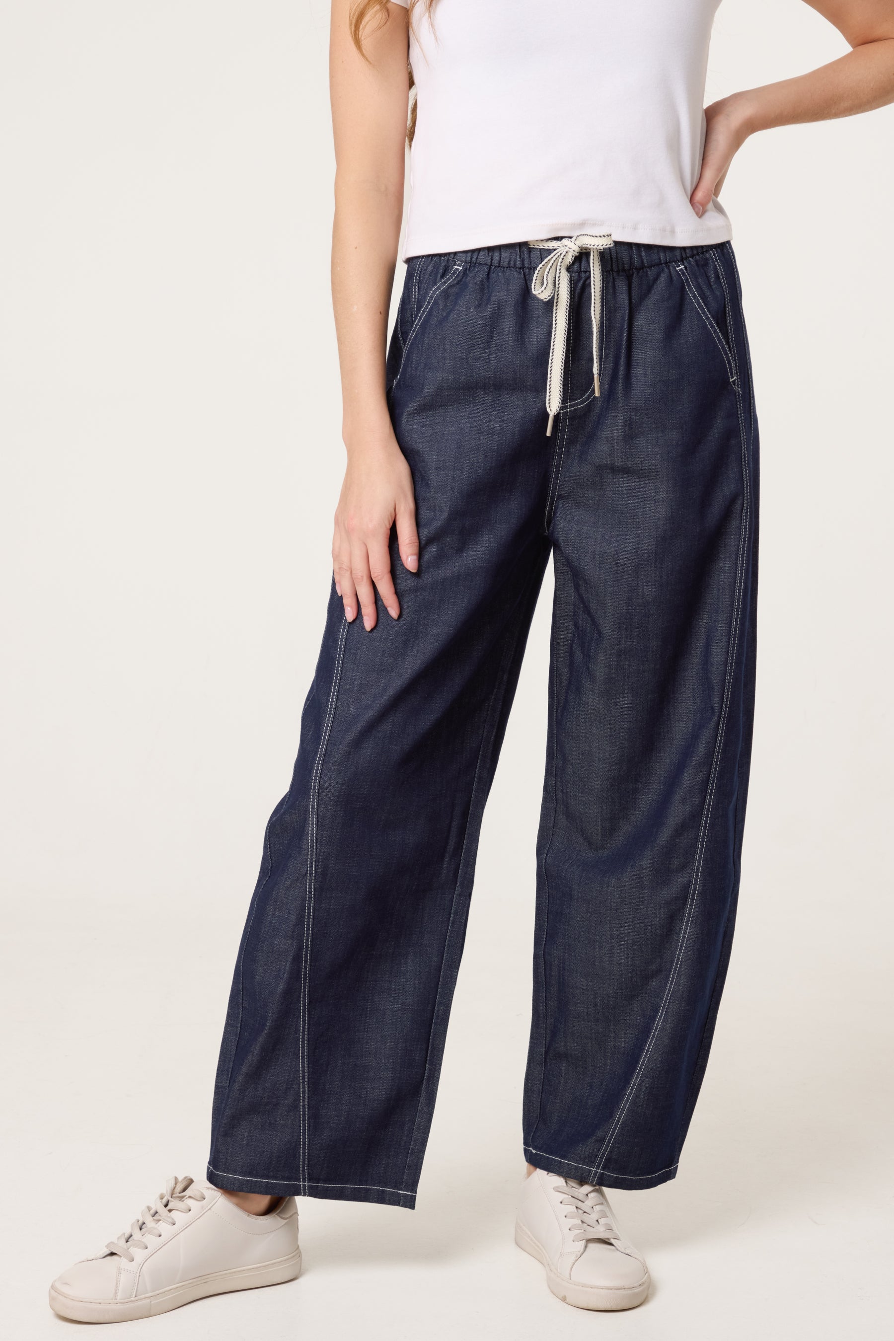 Elastic Waist Seam Detail Jeans