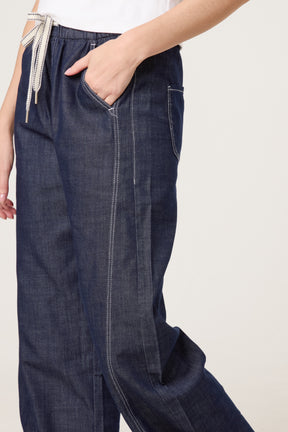Elastic Waist Seam Detail Jeans