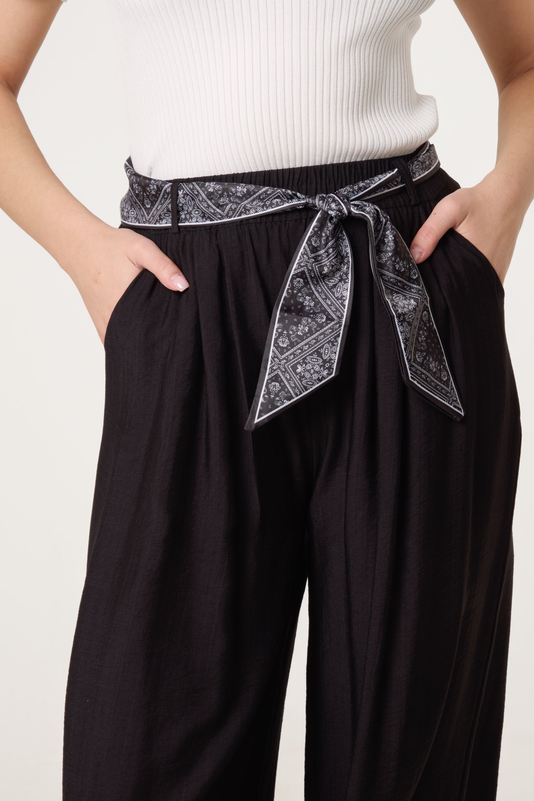 Scarf Belt Wide Leg Trousers