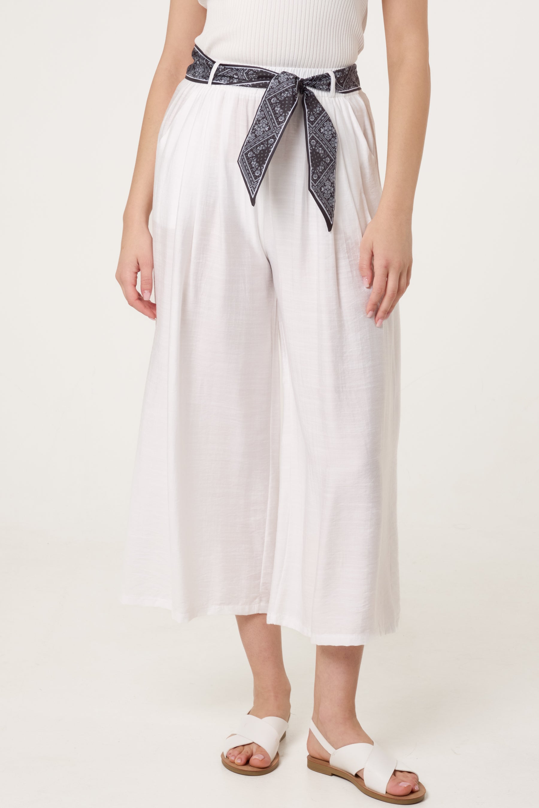 Scarf Belt Wide Leg Trousers
