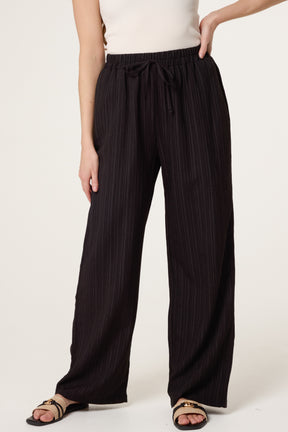 Drawcord Wide Leg Crinkle Trousers