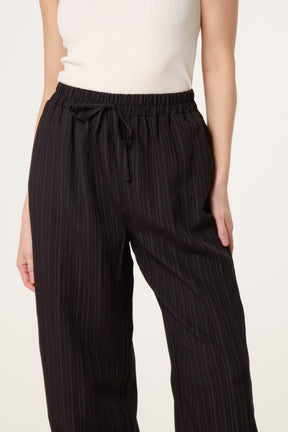 Drawcord Wide Leg Crinkle Trousers