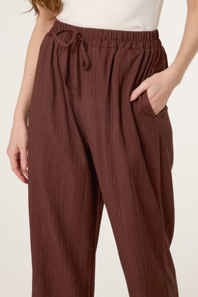 Drawcord Wide Leg Crinkle Trousers