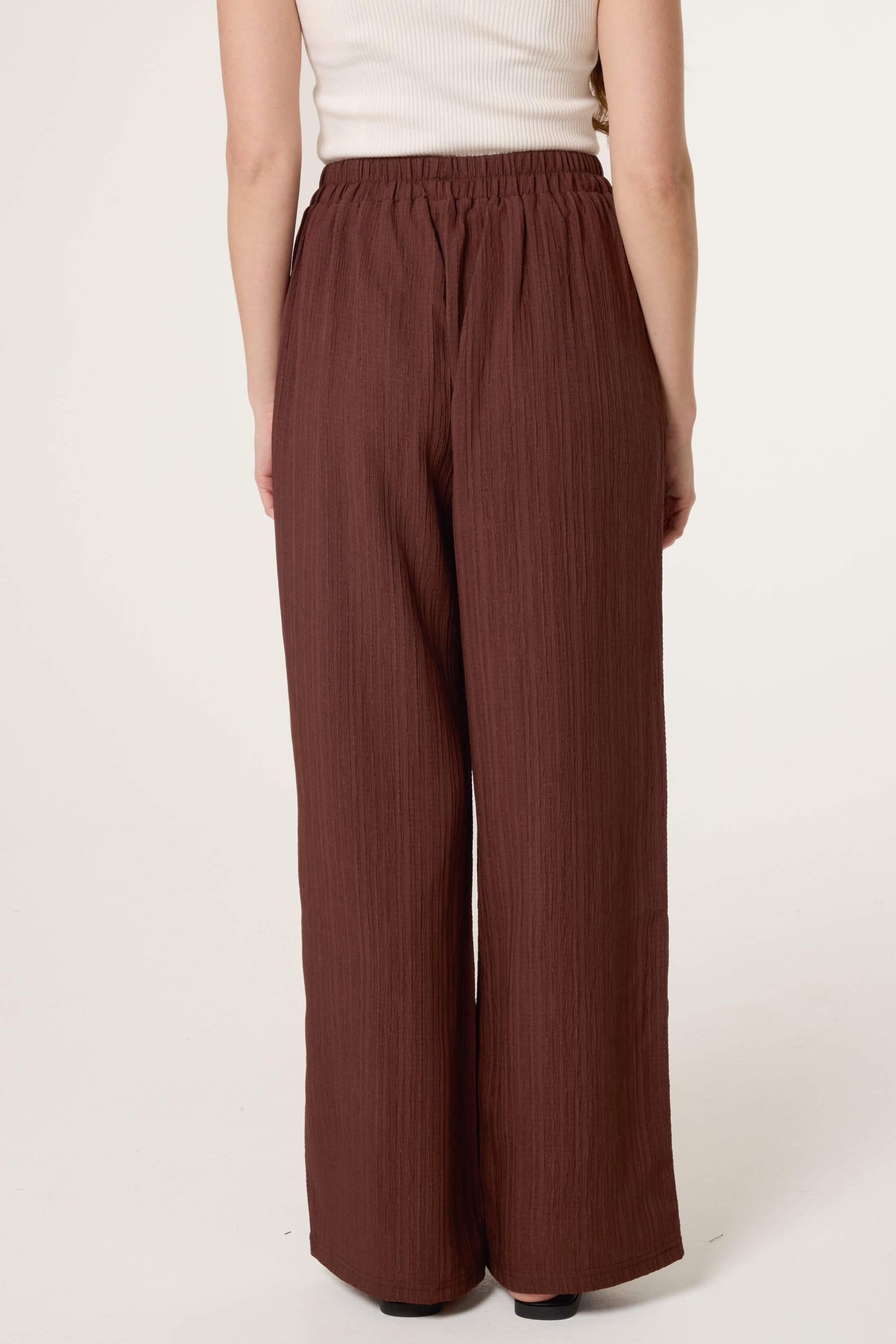 Drawcord Wide Leg Crinkle Trousers