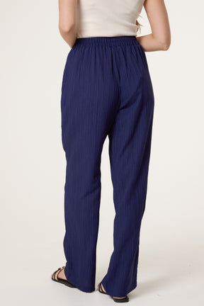 Drawcord Wide Leg Crinkle Trousers