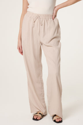 Drawcord Wide Leg Crinkle Trousers