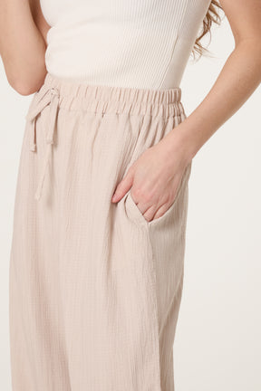 Drawcord Wide Leg Crinkle Trousers