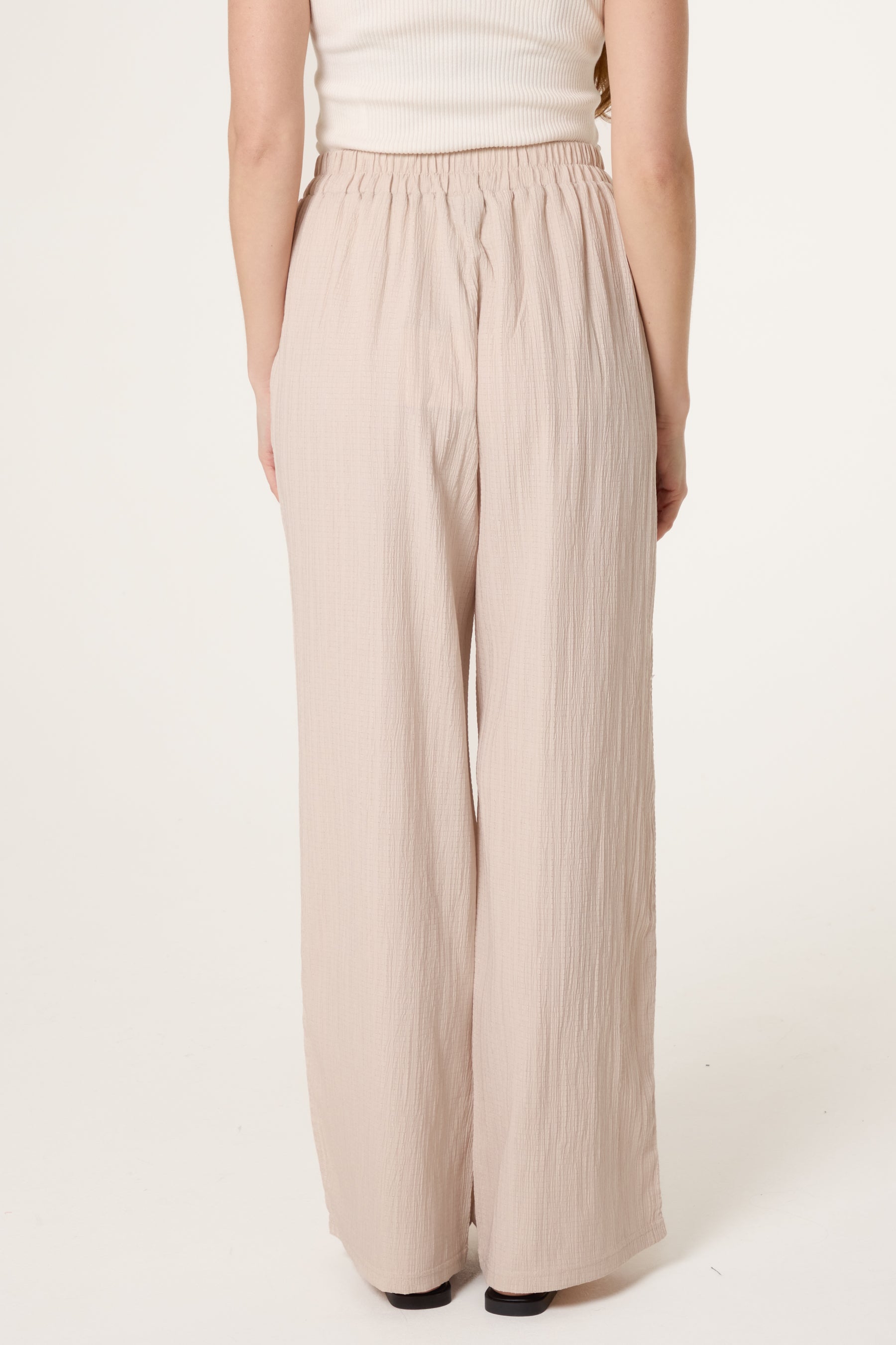 Drawcord Wide Leg Crinkle Trousers