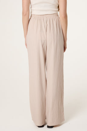 Drawcord Wide Leg Crinkle Trousers