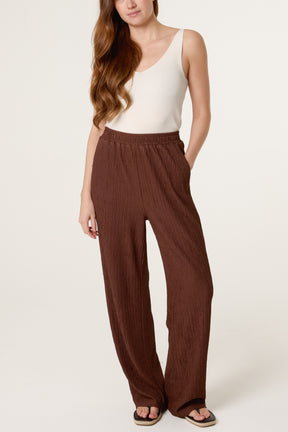 Elastic Waist Crinkle Trousers