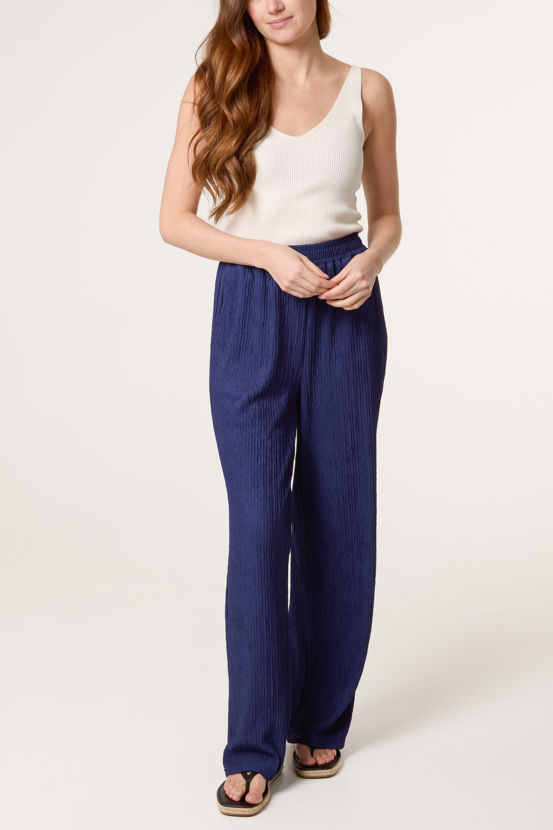Elastic Waist Crinkle Trousers