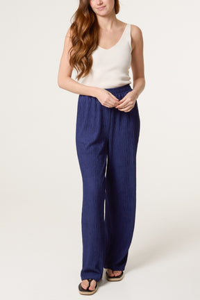 Elastic Waist Crinkle Trousers