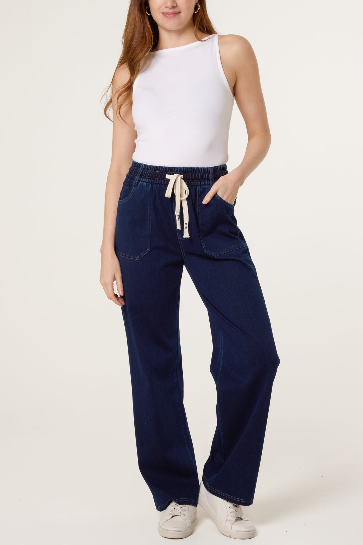 String Tie Flared Ankle Jeans