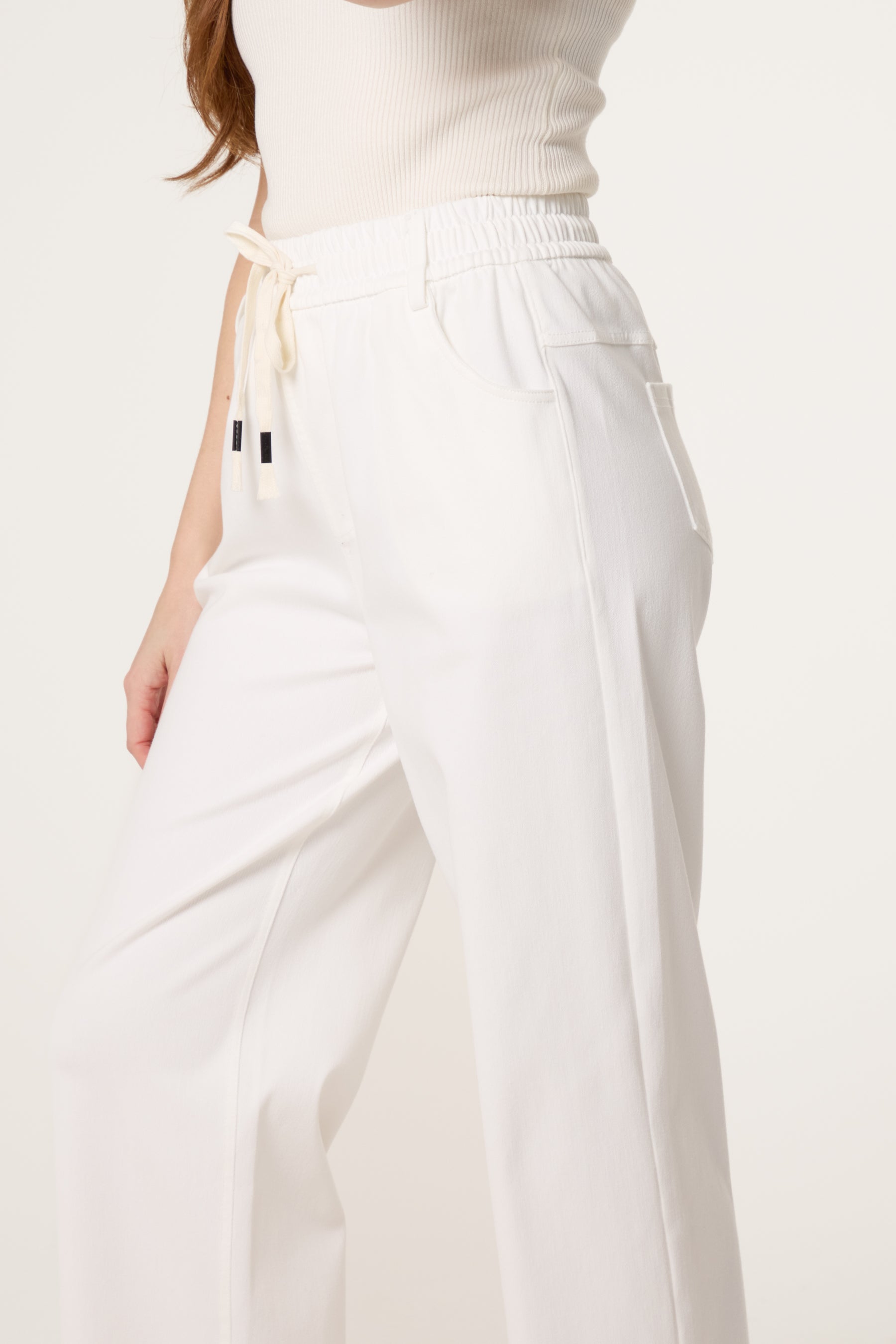 Elastic String Tie Wide Leg Trousers