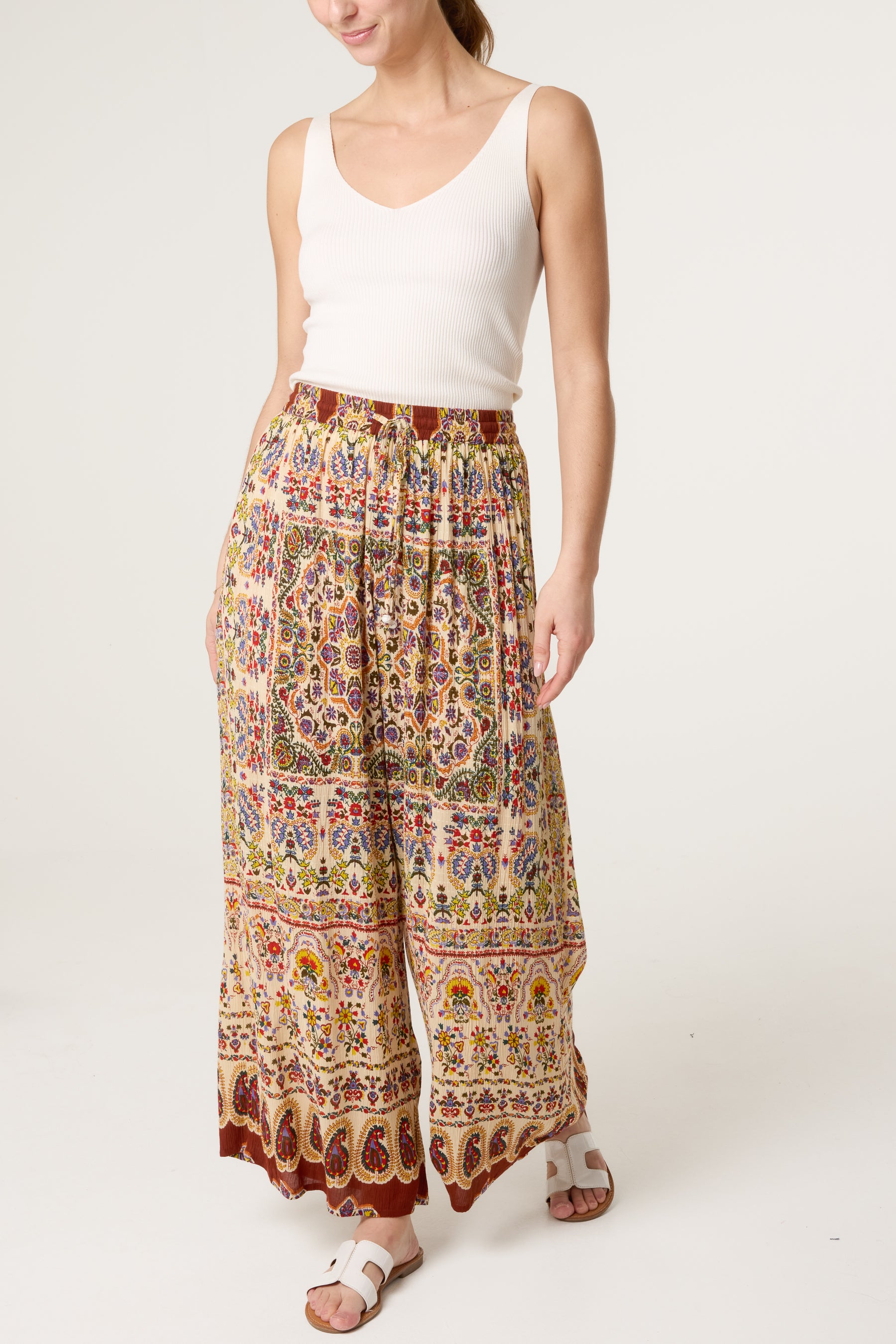 Printed Shirred Waist Trouser