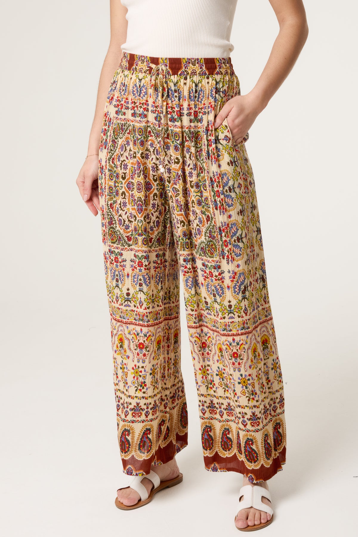 Printed Shirred Waist Trouser