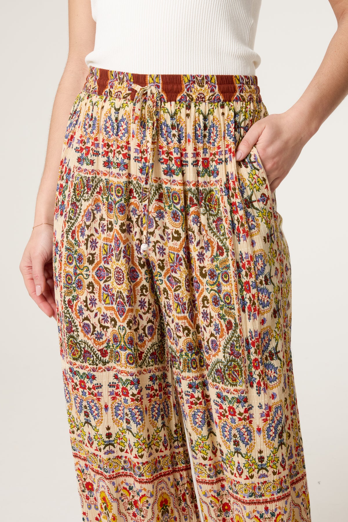 Printed Shirred Waist Trouser