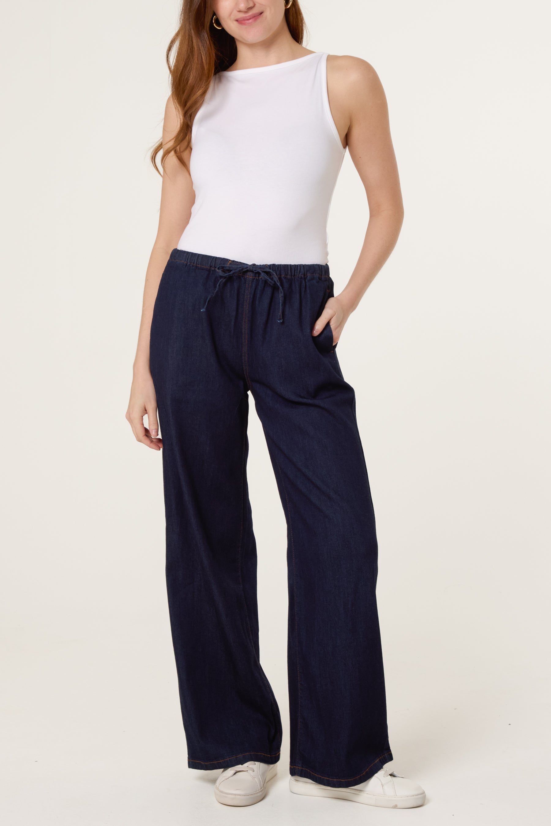 Drawstring Wide Leg Denim Trouser