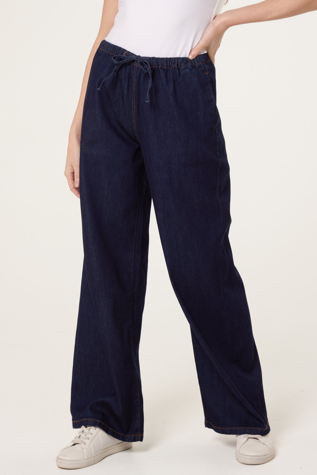 Drawstring Wide Leg Denim Trouser