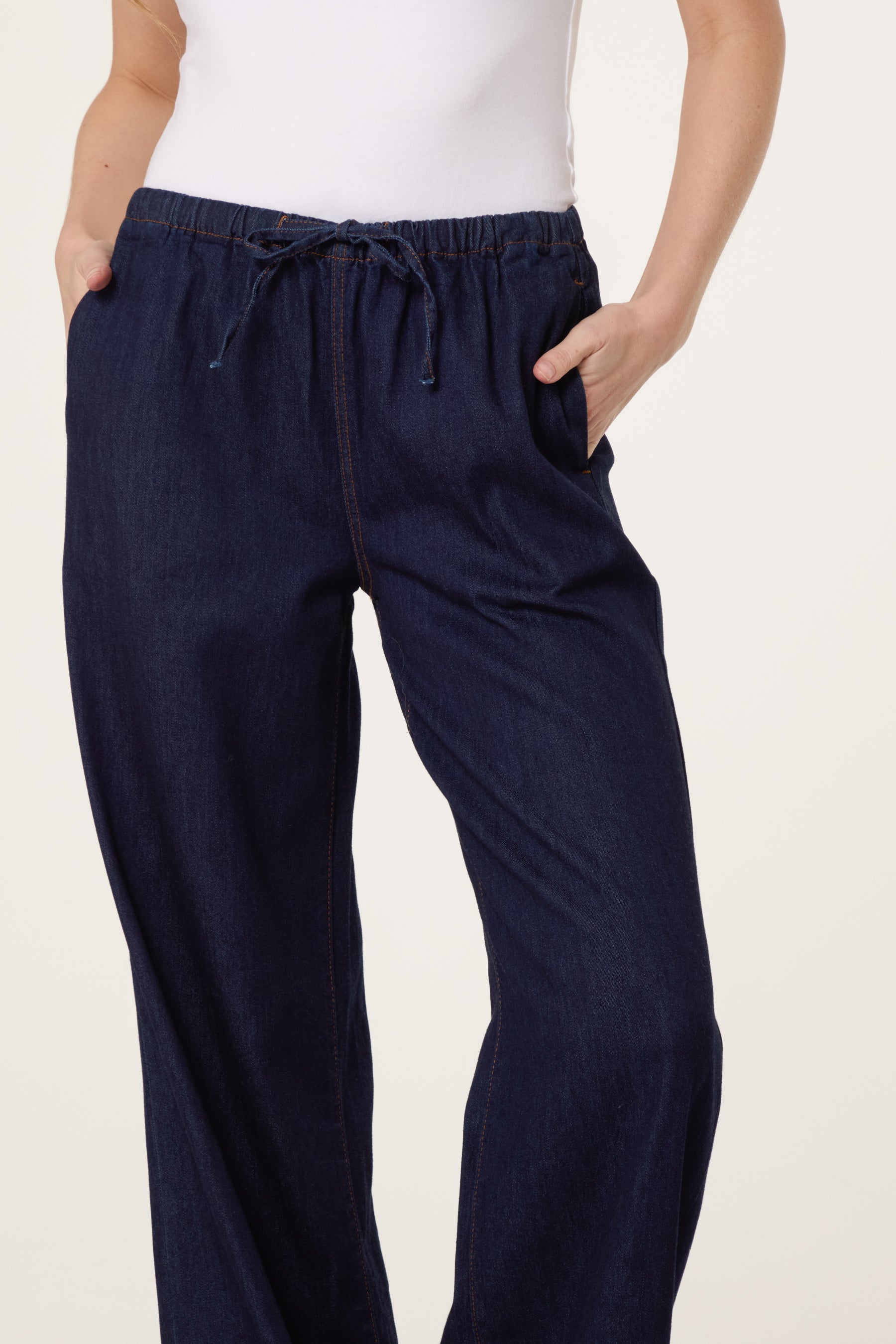 Drawstring Wide Leg Denim Trouser