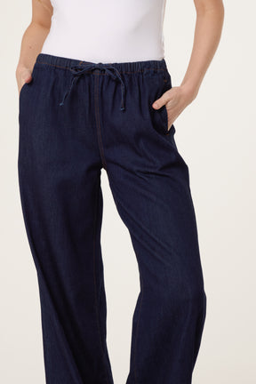 Drawstring Wide Leg Denim Trouser