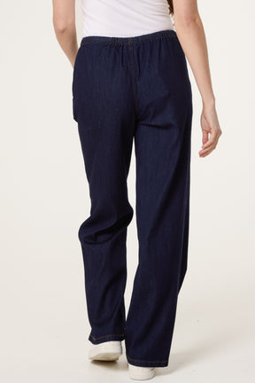 Drawstring Wide Leg Denim Trouser