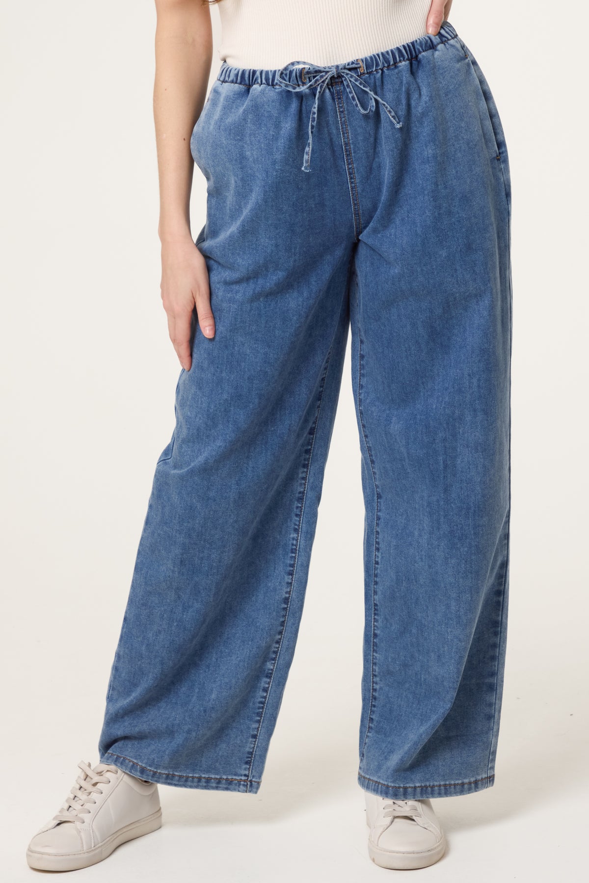 Drawstring Wide Leg Denim Trouser