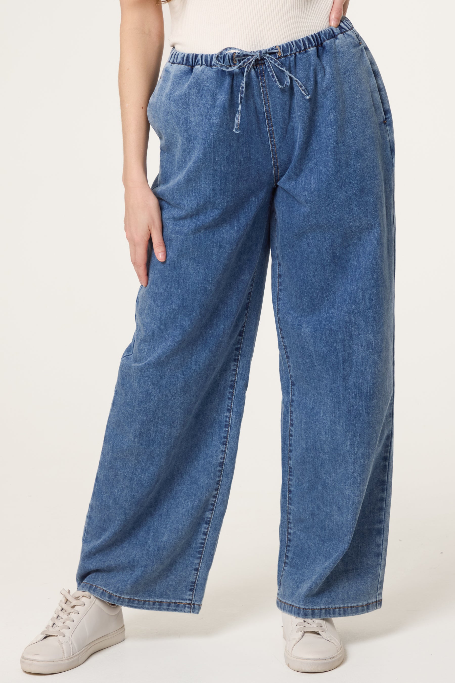 Drawstring Wide Leg Denim Trouser