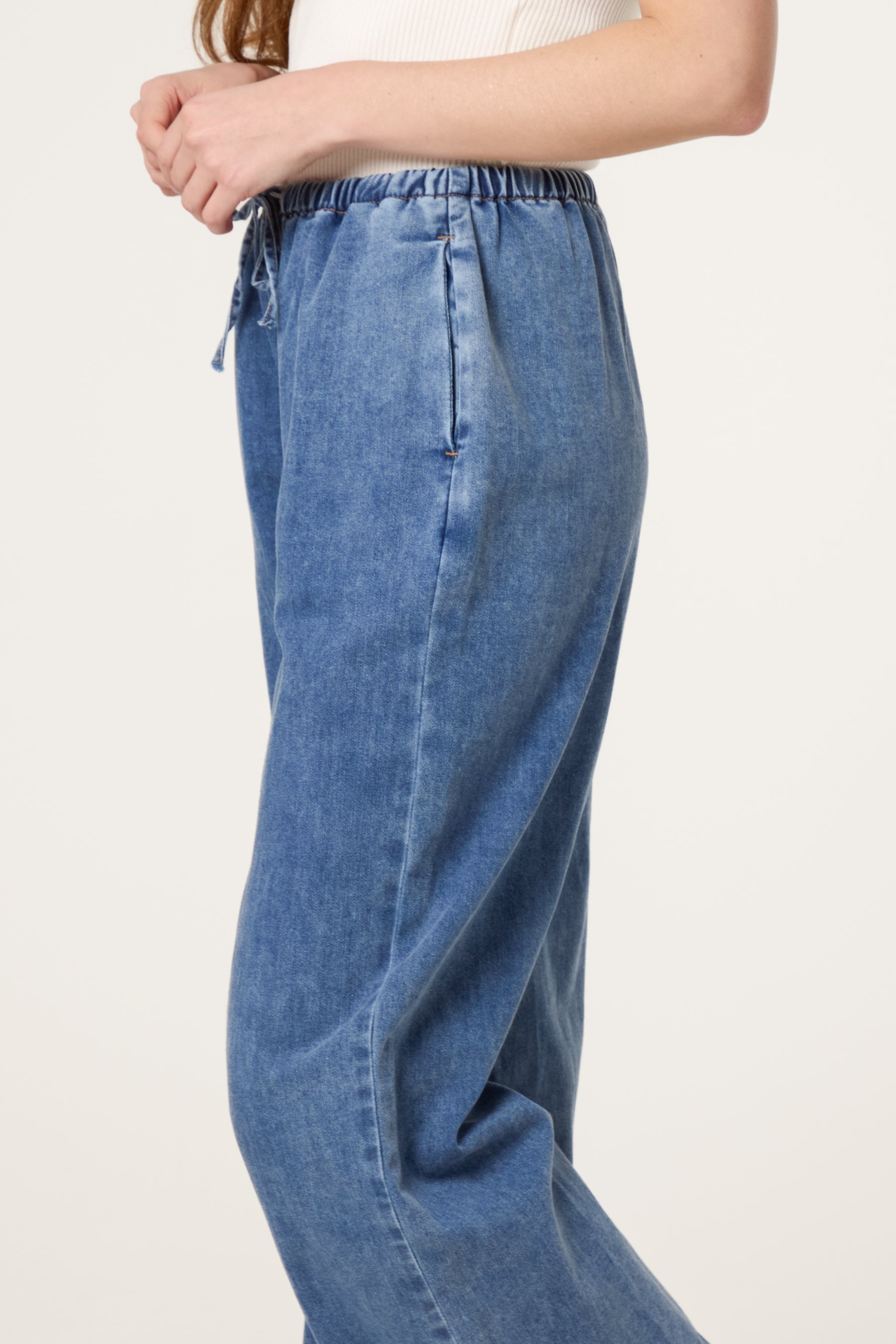 Drawstring Wide Leg Denim Trouser