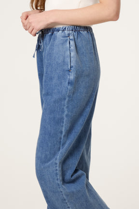 Drawstring Wide Leg Denim Trouser