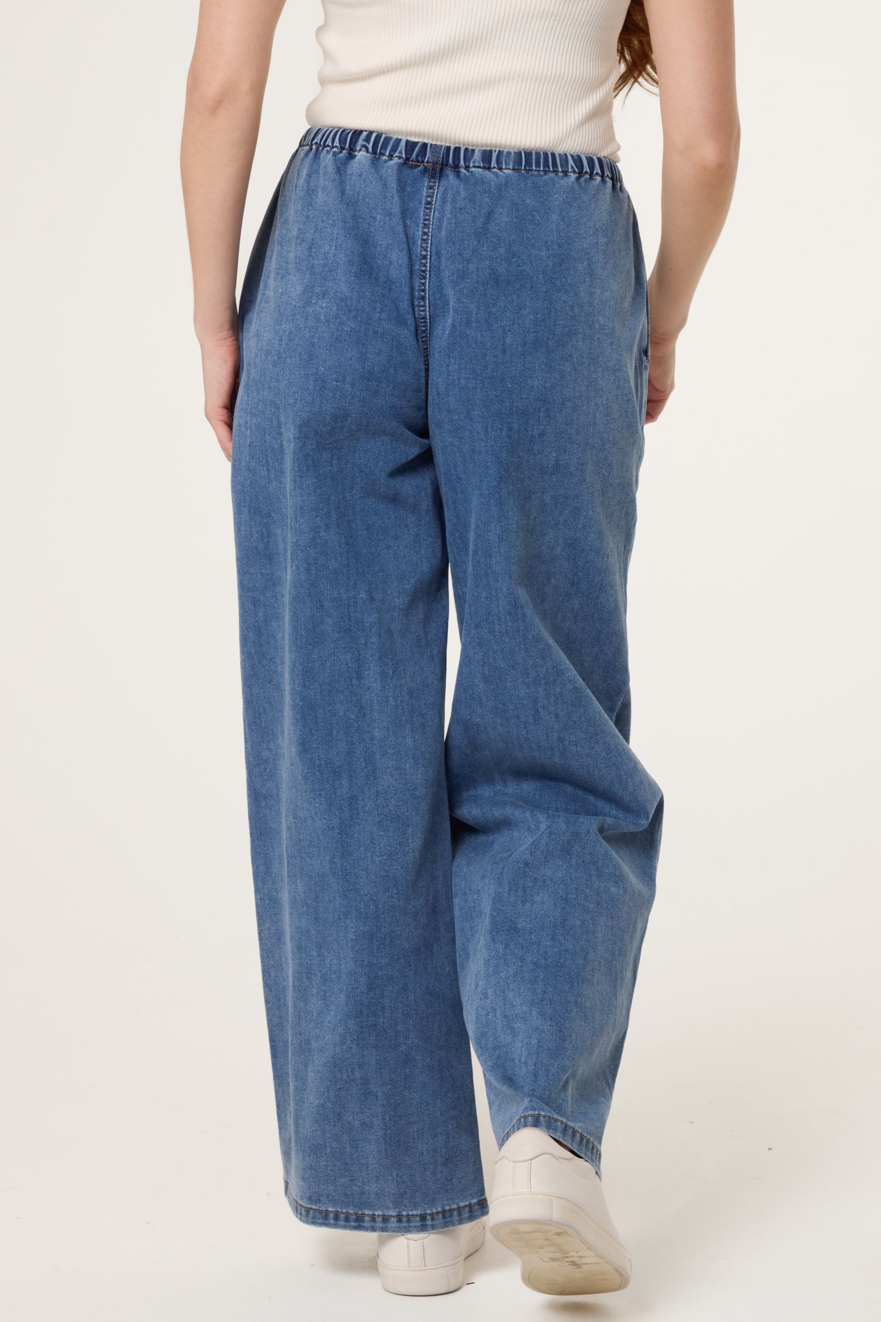 Drawstring Wide Leg Denim Trouser