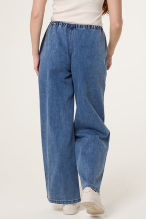 Drawstring Wide Leg Denim Trouser