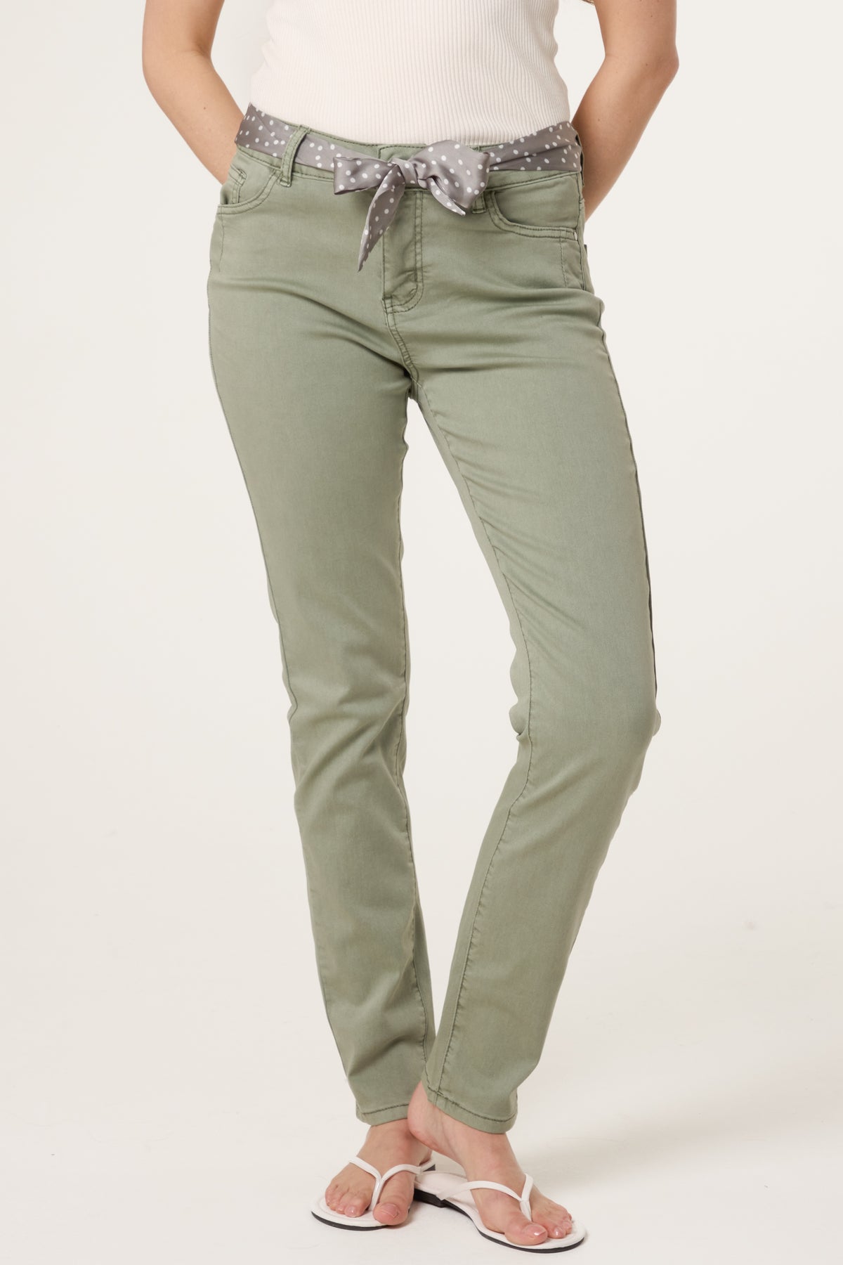 Slim Leg Scarf Belted Trouser
