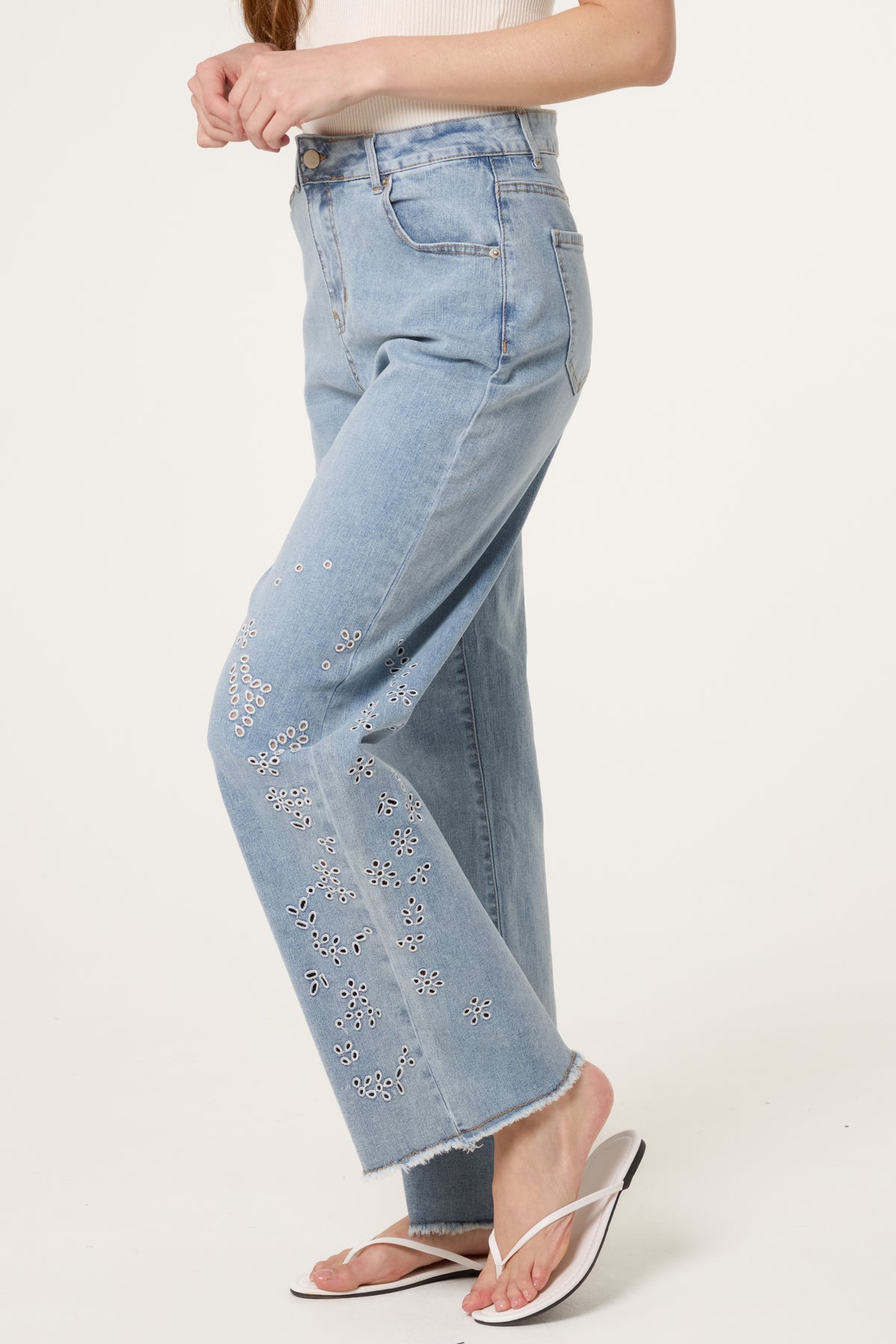 Floral Eyelet Embroidery Detail Jeans