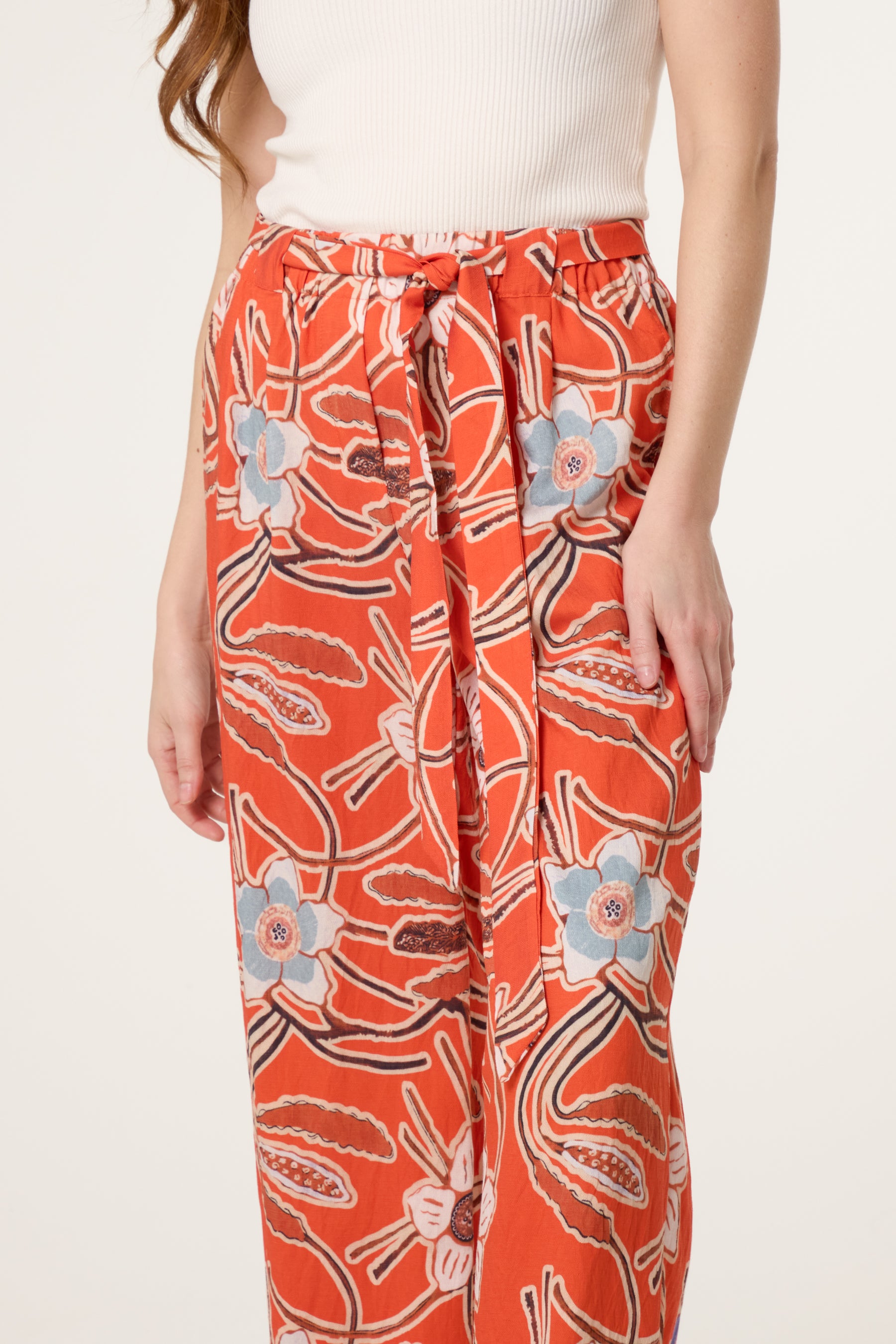 Floral Belted Wide Leg Trouser
