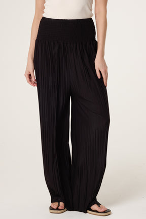 Shirred Waist Pleated Wide Leg Trouser