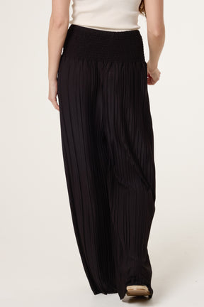 Shirred Waist Pleated Wide Leg Trouser